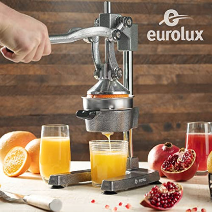 Eurolux Ultra-Premium Cast Iron Juicer | Extra-Large, Heavy Duty, Commercial Grade, Stainless Steel Manual Hand Press Citrus Squeezer For Fresh Orange Juice, Pomegranate, Lemon, and Much More (Gray) - color: Gray