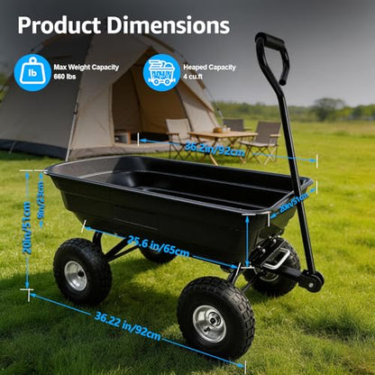 Garden Dump Cart Heavy-Duty 660lbs Utility Wagon for Beach