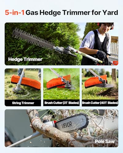 VEVOR Gas Hedge Trimmer 2 Cycle 63 cc 5-in-1 Gas Power Handheld Cutter - size: 63cc