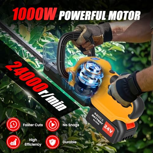 Cordless Hedge Trimmer with 2 x 4.0ah Battery, 24V Tree Bush Trimmer - color: Bright Yellow