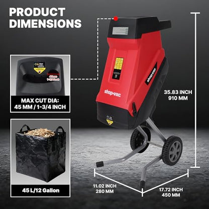 Shop-Vac 15-Amp Electric Wood Chipper, 1-3/4 Inch Cutting Diameter