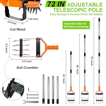 2-in-1 Rotary Cultivator Tiller, 43"-72" Adjustable Handle