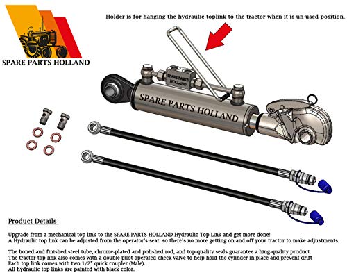 Hydraulic Top Link Cat. 2 +2 with Hook 18 7/8” - 25 3/16” Locking Block Hoses Stroke 6-5/16”