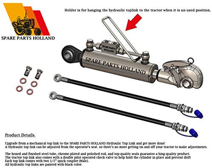 Hydraulic Top Link Cat. 2 +2 with Hook 18 7/8” - 25 3/16” Locking Block Hoses Stroke 6-5/16”