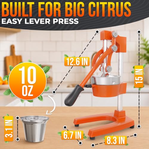 Cast Iron Juicer Hand Press, Heavy-Duty Squeezer (Orange) - color: Orange
