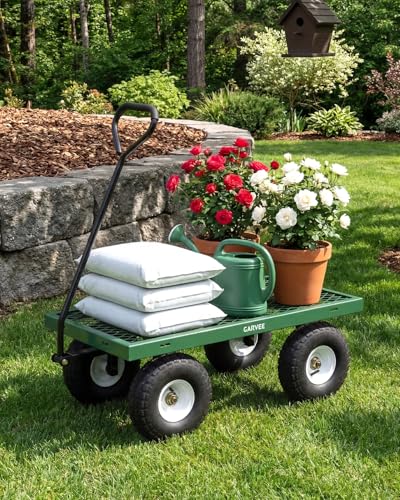 Garvee Versatile Outdoor Utility Cart - 400LBS Heavy-Duty, 10" All-Terrain Pneumatic Tires, Easy Maneuverable Lawn Cart with Removable Mesh Panels for Gardening & Landscaping, Green - color: Green