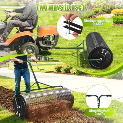 High-Capacity Metal Mesh Drum Compost Spreader with Side-Lock Peat Moss Spreader Ideal for Lawn and Garden Maintenance, Meeting Seeding and Fertilizing Needs for Farms and Vegetable Gardens. (44 inch) - size: 44 inch