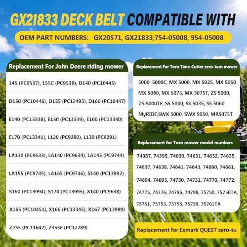 GX21833 Mower Deck Belt 1/2" x 141.7" for John Deere Deck Belt - size: GX21833