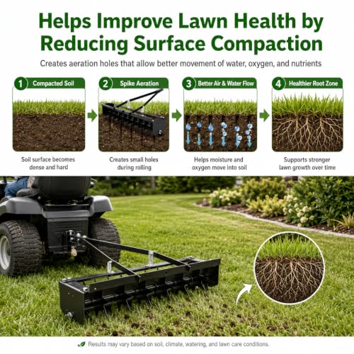 Heavy Duty Tow Behind Spike Aerator 32 Inch with Steel Frame