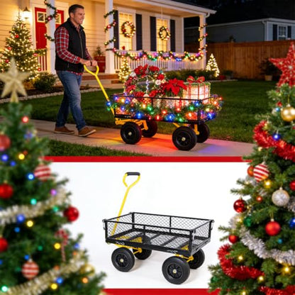 Heavy Duty Garden Cart, Metal Dump Cart with Solid Tires, Spacious Utility Wagon for Gardening, Farm, Yard & Home, Lawn Tool and Debris Transport Cart,Black - color: Black