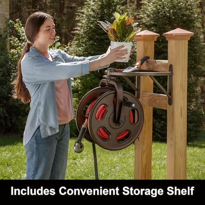 Liberty Garden Navigator Hose Reel, Bronze, with Flip Top - style: Classic, Pull Up Latch