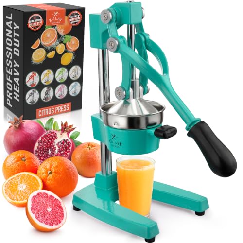 Zulay Kitchen Cast Iron Juicer - Heavy Duty Orange Juicer with Detachable Strainers for Easy Cleaning, Citrus Press for Citrus Fruits, Perfect for Bartenders, Juice Lovers & Health Enthusiasts - color: Aqua, size: Cast Iron Juicer