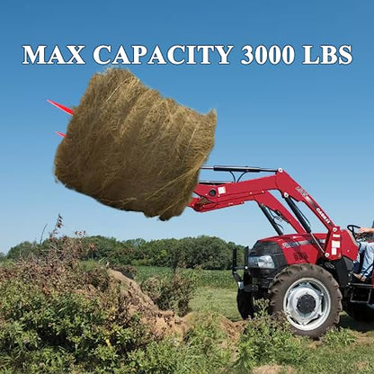 49" Dual Hay Bale Spear Attachment, 3000lbs Load Capacity Universal Front Skid Steer Tractor Loader Bucket, 2 Chains and Ratchet Binders Included