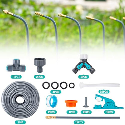 64FT Drip Irrigation System 1/4", 360° Adjustable Misting Kit for Outdoor - size: 64FT