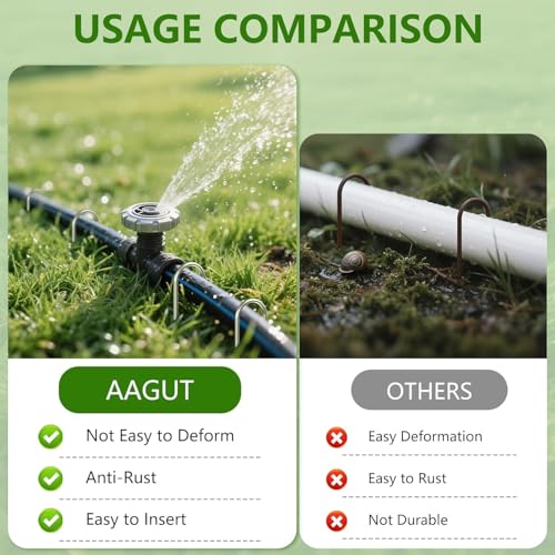 AAGUT U Shaped Garden Stakes 4 Inch, Galvanized Landscape Staples for Tube - size: 4" x 200 Pcs