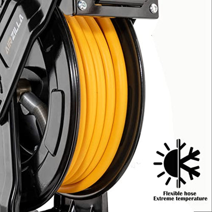 AIRZILLA Premium Steel Retractable Air Hose Reel With Dual Arm, 3/8"x50Ft Hybrid Polymer Hose, Heavy Duty Air Hose Reel included Auto Rewind Reel | Quick Air Coupler | Durable Double side Frame. - color: 3/8"x50ft