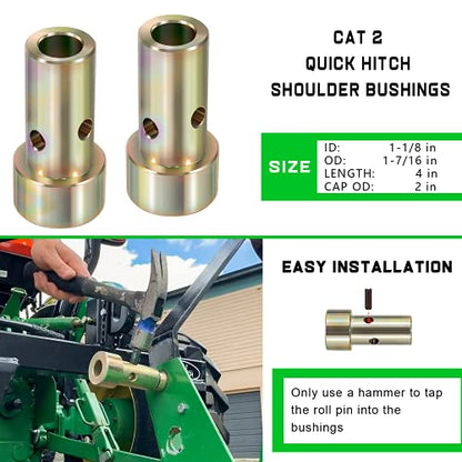 2 Pairs of Cat 2 Quick Hitch Adapter Bushings Set Fit for Category II 3-Point Tractor