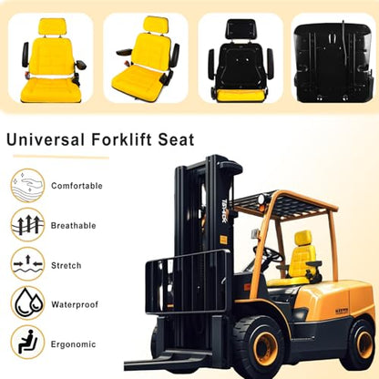 Universal Forklift Seat, Tractor Seat with Adjustable Back and Headrest