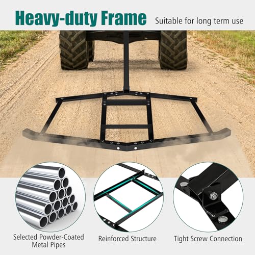 Goplus 74" Wide Driveway Drag, Tow Behind Landscape Leveling Rake w/Reinforced Bars, Driveway Grader for ATV, UTV, Heavy-Duty Garden Lawn Tractors Gravel Level for Soil, Sand, Gravel Roads (74 in) - size: 74 in
