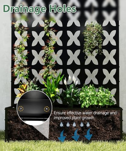 2PCS Metal Planter Box with Trellis,70.9"x47.2"x15.7" Raised Garden Bed with Drainage Holes, Privacy Planters for Outdoor Garden Bed for Climbing Plants,Vegetables,and Vines, Black-X - color: Black