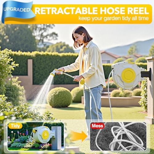 5/8" x 100 ft Retractable Garden Hose Reel, Heavy Duty Water Hose Reel - color: Yellow, size: 5/8in 100FT+6.5FT