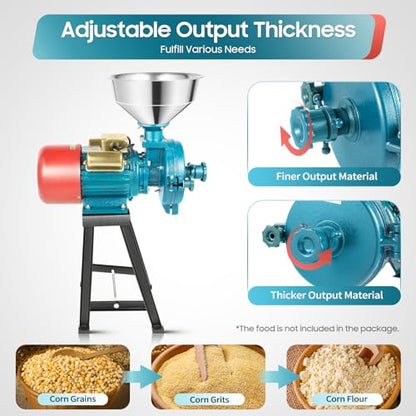 Electric Grain Grinder Mill, 1500W 110V 1400R/Min Wet Dry Cereals Grinder with Funnel Commercial Electric Feed Mill Dry Grinder Thickness Adjustable for Restaurants, Supermarkets - color: Dry & Wet Grinder Blue Red 110V