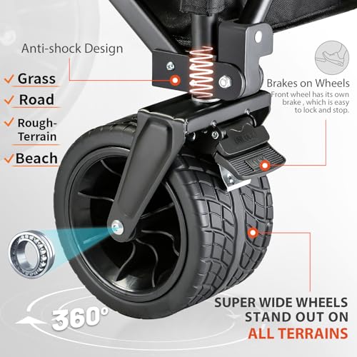 EchoSmile Wagons Carts Foldable Heavy Duty with 500Lbs Wt, 300L Cap, Black - color: Black