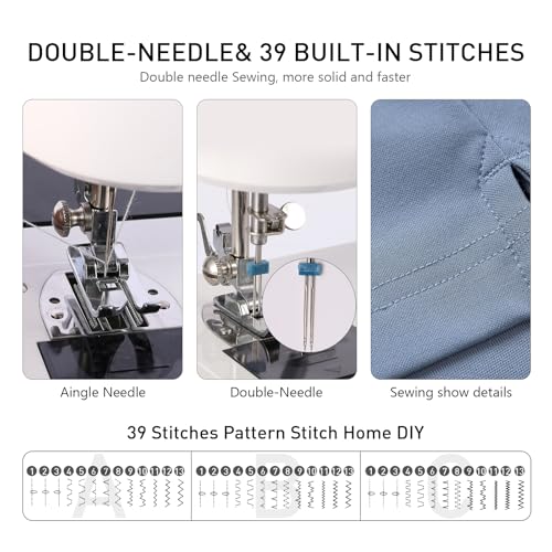 Twin Needle Sewing Machine, 39 Stitches, Portable Electric for Beginners