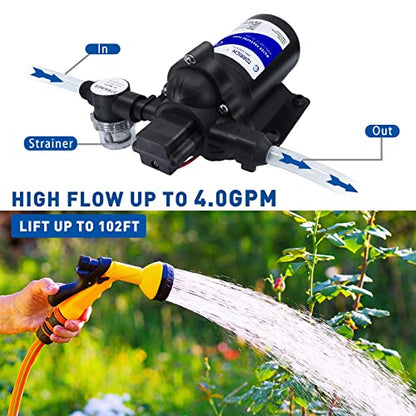TDRRICH 110v Water Pressure Booster Transfer Pump with Power Plug,4GMP 45PSI Self-Priming Diaphragm Pump for Boats,On Demand RV Water Washdown Pump with Filter for Camper Bathroom Yacht Caravan - style: 110V 4GPM 45PSI