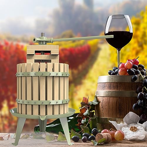 3.2 Gallon Fruit and Wine Press, Manual Cider Press with Solid Beech Wood Basket - color: Green, size: 3.2 Gallon