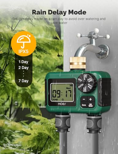 MOES 2 Zone Sprinkler Timer for Garden Hose,Brass Inlet Water Timer - size: 2 Outlet