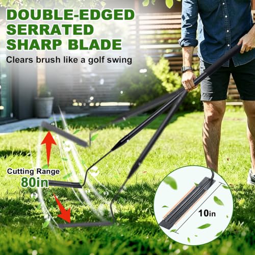 27" Grass Whip with Double-Edged Serrated Sharp Blade, Heavy Duty Scythe Tool with Soft Foam Grip, Weed Whip, Grass Sickle Garden Tool for Cutting Tall Grass and Weeds in Yards, Fields, and Ditches