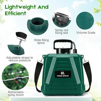 2 Gallon Battery Powered Sprayer,Electric Weed Sprayer 3 Mist Nozzles Yard - color: Green
