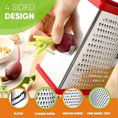 Spring Chef Stainless Steel XL Cheese Grater for Kitchen, Red - color: Red