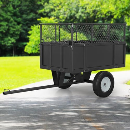 Jojoka Heavy Duty 750 lbs Steel Utility Dump Cart – 17 Cu.Ft Capacity – Removable Mesh Sides – Pneumatic Tires – Tow Behind for Lawn Tractor, Mower, ATV, Farm & Landscaping – Black