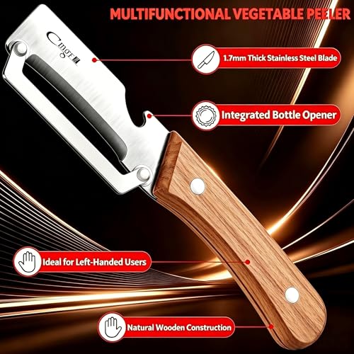 TEEVEA Vegetable Peeler, Stainless Steel Wooden Handle for Potato, Apple - color: Walnut-Silver-3