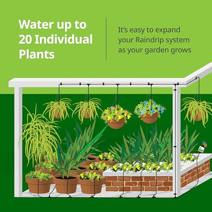 Raindrip R560DP Drip Watering System, Automatic Drip Irrigation System with Timer for Containers and Hanging Baskets, Waters up to 20 Plants, Includes 20 Drippers, Black - color: Timer, style: Container & Hanging Baskets