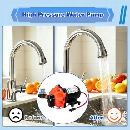 12V Fresh Water Pump,Sprayer Pump,7.0GPM,75PSI 5 Chamber Self-Priming Diaphragm Pump,Ideal for Agricultural Spraying,RV,Marine,Yacht Sprayer and Pressure Washing-1/2 MNPT Connection - color: Orange1
