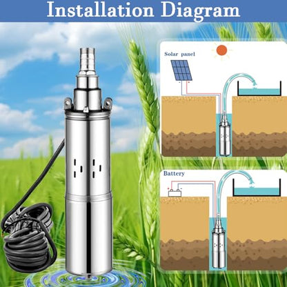 24V DC Solar Deep Well Pump,260W Submersible Water Pump,131FT Lift