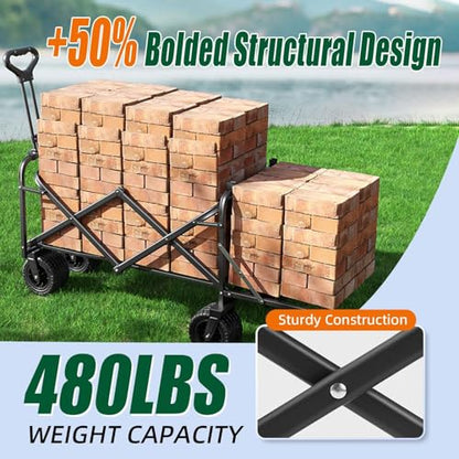 Collapsible Wagon Cart Foldable with Tailgate, 240L 480lbs Capacity, Heavy Duty Beach Wagon with Wheels Brake, Shopping Carts for Grocery, Camping, Garden Cart - size: 240L