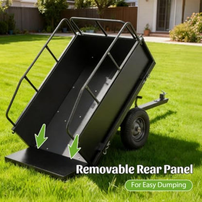 600 LBS Utility Trailer, 17 Cubic Feet Heavy Duty Steel Dump Cart Garden Trailer with Removable Sides,Hand Pull or Foot Pedal Garden Dump Cart for ATV, UTV, Lawn Mowers and Tractors
