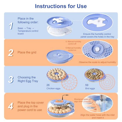 26 Eggs Incubator with Voice Control, Automatic Egg Turning & Humidity Control, °F/°C Switchable, Built-in Egg Candler, Poultry Hatcher for Chicken Duck Bird Eggs - Blue - color: Blue