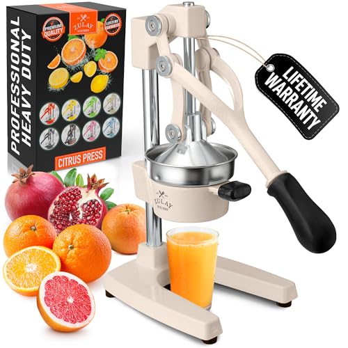 Zulay Kitchen Cast Iron Juicer - Heavy Duty Orange Juicer with Detachable Strainers for Easy Cleaning, Citrus Press for Citrus Fruits, Perfect for Bartenders, Juice Lovers & Health Enthusiasts - color: Cream, size: Original