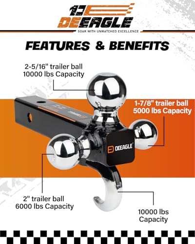 DEEAGLE 3 Ball Hitch with Hook, Fit 2” Hitch Receiver - style: Ball Hitch with Pin