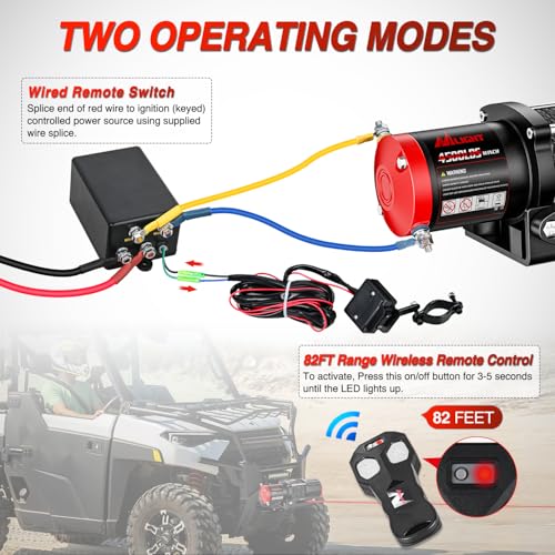 Nilight ATV UTV Electric Winch 12V 4500 lb w Synthetic Rope Remote Control - size: 4500lbs