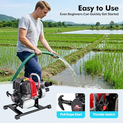 4-Stroke Trash Water Pump, 1.5 Inch 1.6 HP Gasoline Engine Water Pump 36.5cc 66GPM Water Transfer Pump for Pool Draining Farm Irrigation - size: 1.5inch 1.6HP 4-stroke