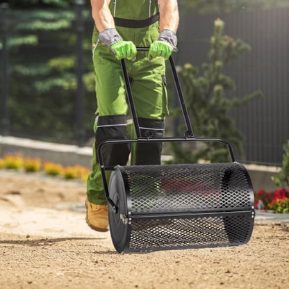 VINGLI Compost Spreader, Peat Moss Spreader with Height Adjustable Handle, T Shaped Handle Peat Moss Roller, Seed Spreader for Lawn Backyard Outdoor (24“ -Black U Shape) - size: 24“ -Black U shape