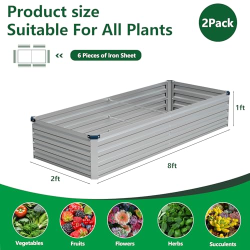 Vengarus 2PCS 8x2x1ft Galvanized Raised Garden Beds Kit,Planter Box Silver - color: Silver, size: 8x2x1FT(2PCS)