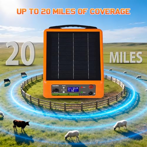 20 Miles Solar Electric Fence Charger, 0.3-2.0J Adjustable Output - color: Orange