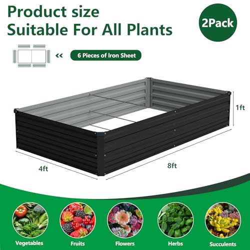 Vengarus 2PCS 8x4x1ft Galvanized Raised Garden Beds Kit,Planter Box Black - color: Black, size: 8x4x1FT(2PCS)